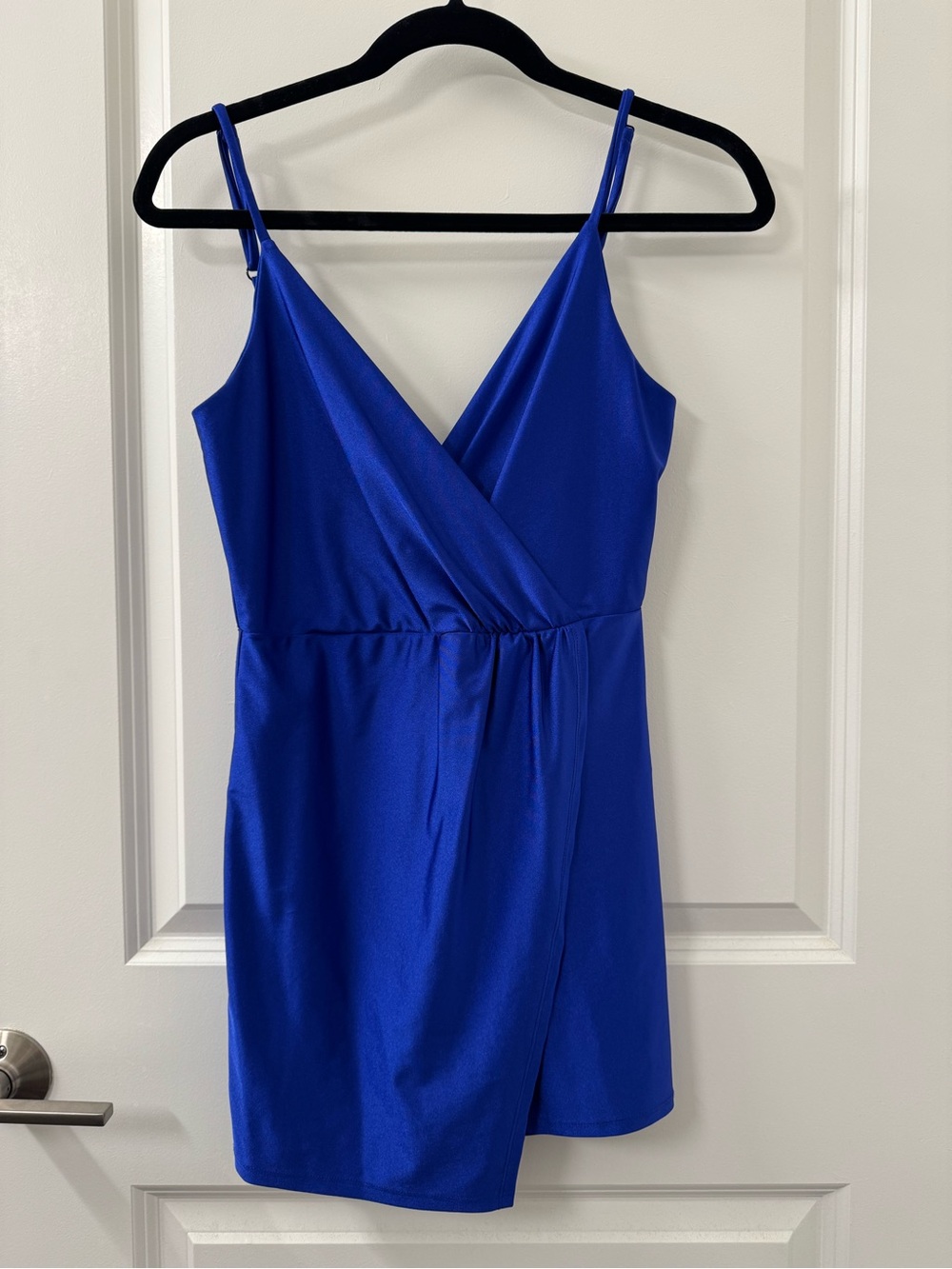Forever21 Royal Blue Adjustable Spaghetti Strap Satin Wrap Romper